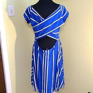 The Loft Dress, Size XL, Blue & White Stripe w/ Wide Criss-cross  and Open Back